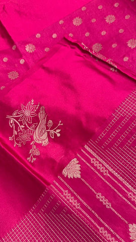 Premium crepe satin silk saree(Rani Pink)
