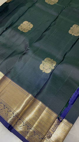 Pure Zari handloom Kanjeevaram silk mark certified saree (dark bottle green)