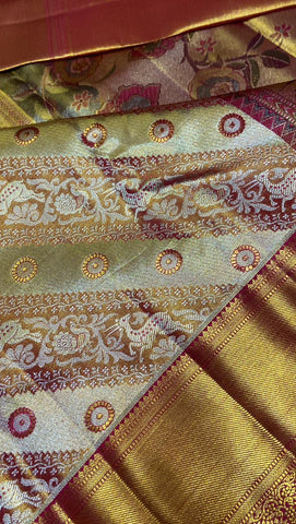 Pure 1G Zari Kanjeevaram silk mark certified saree