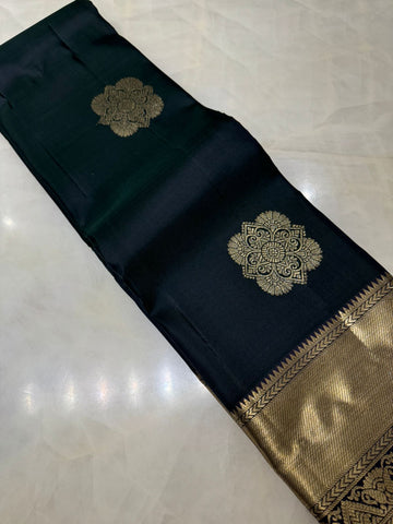 Pure Zari handloom Kanjeevaram silk mark certified saree (dark bottle green)