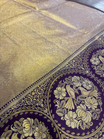 Pure Kanjeevaram silk mark certified saree (Biegish Champagne gold X Purple )