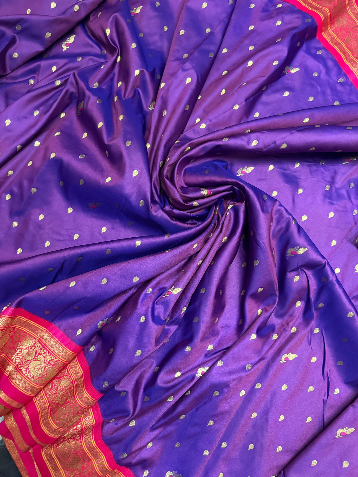 Premium quality semi Paithani silk saree - Winish purple with reddish pink border