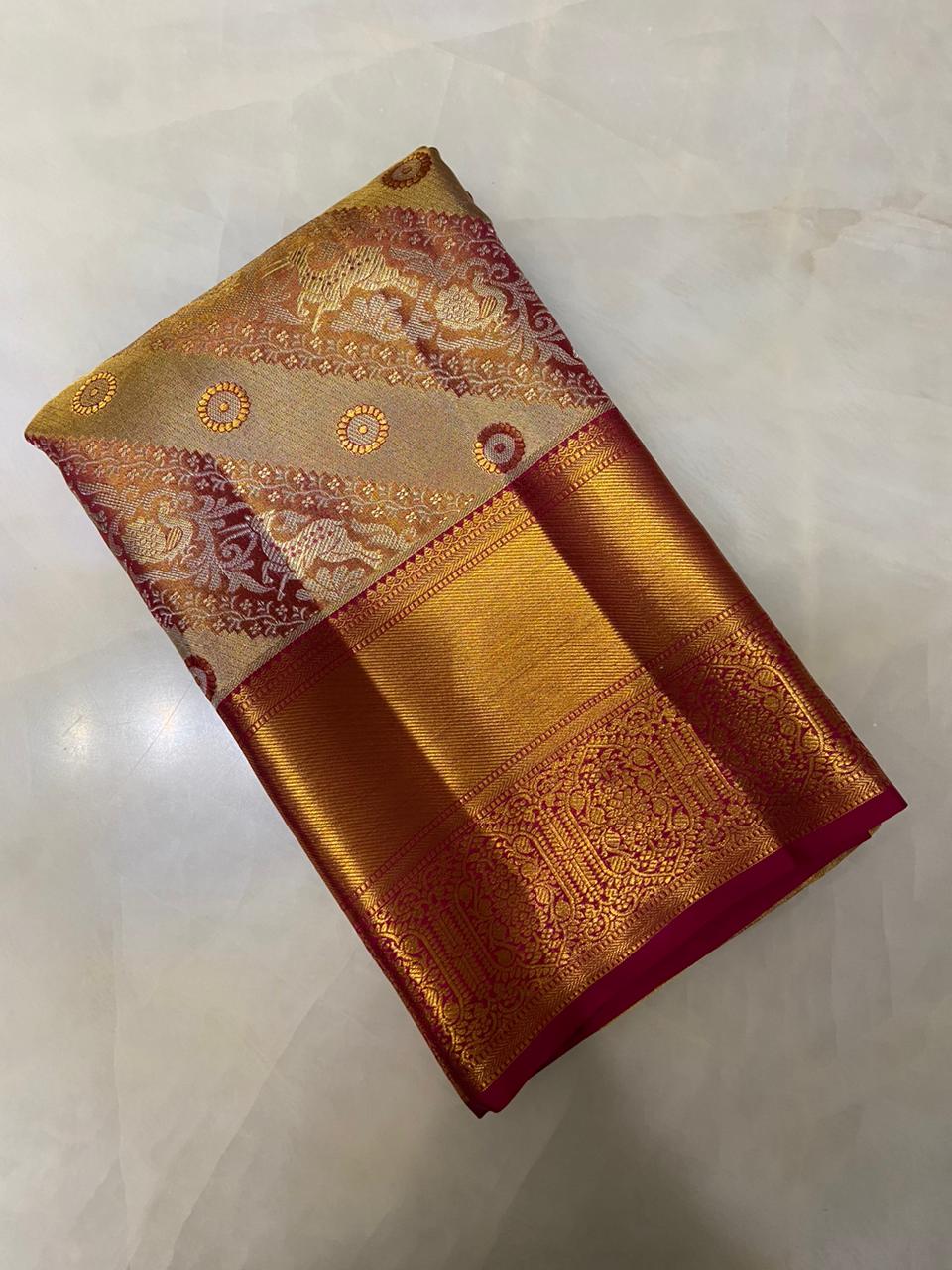 Pure 1G Zari Kanjeevaram silk mark certified saree