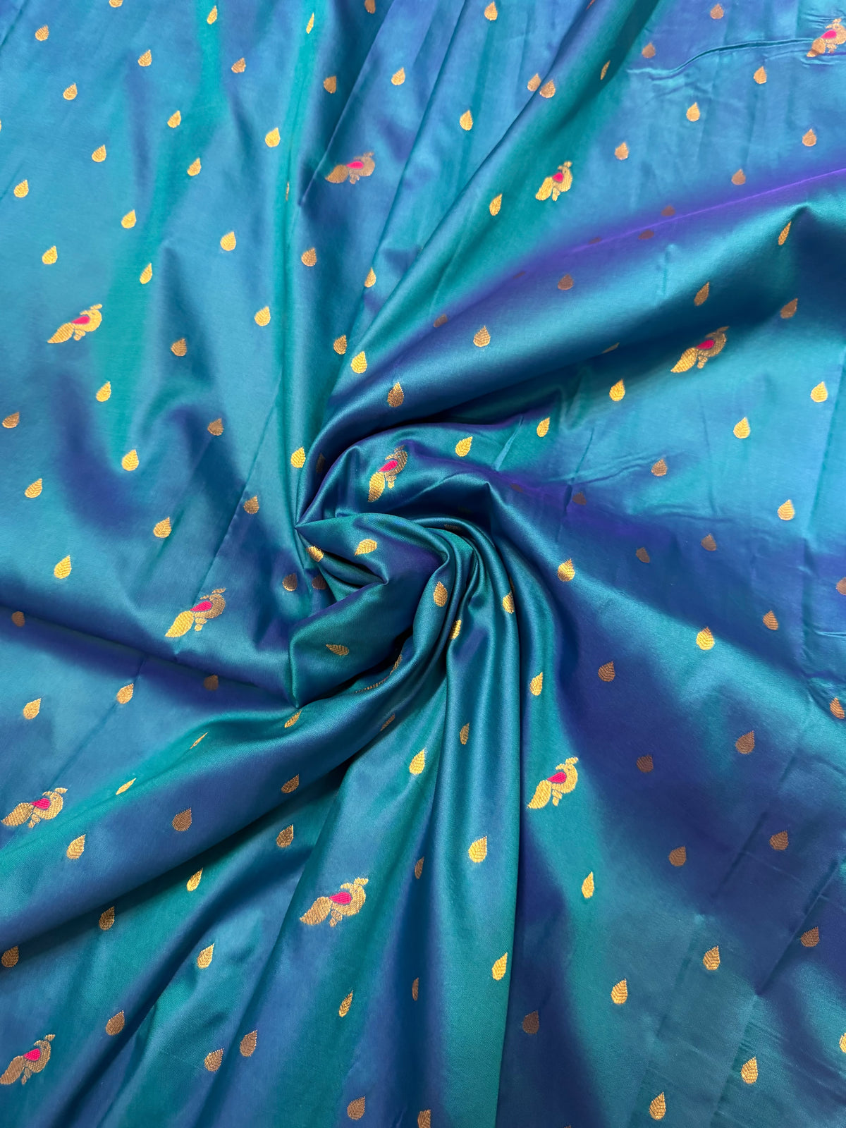 Premium quality semi Paithani silk saree - Blue with reddish pink border