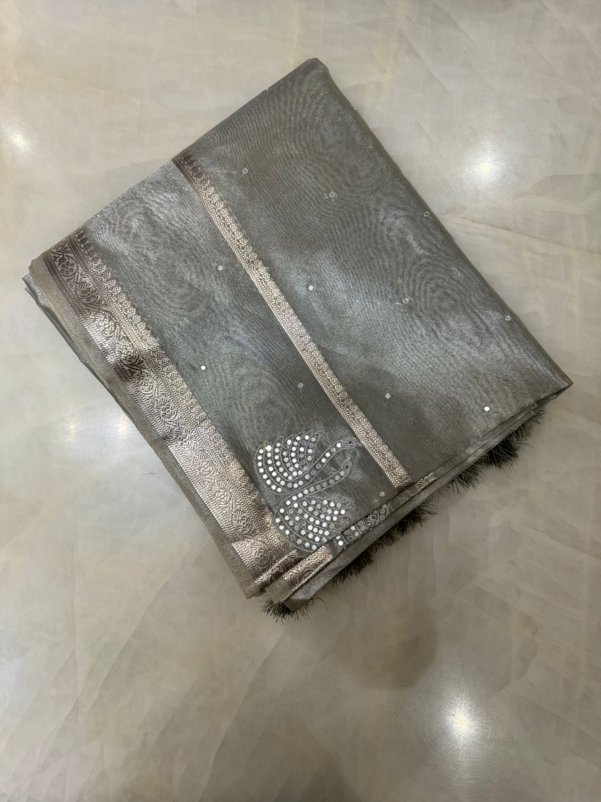 Premium soft Organza with mirror work