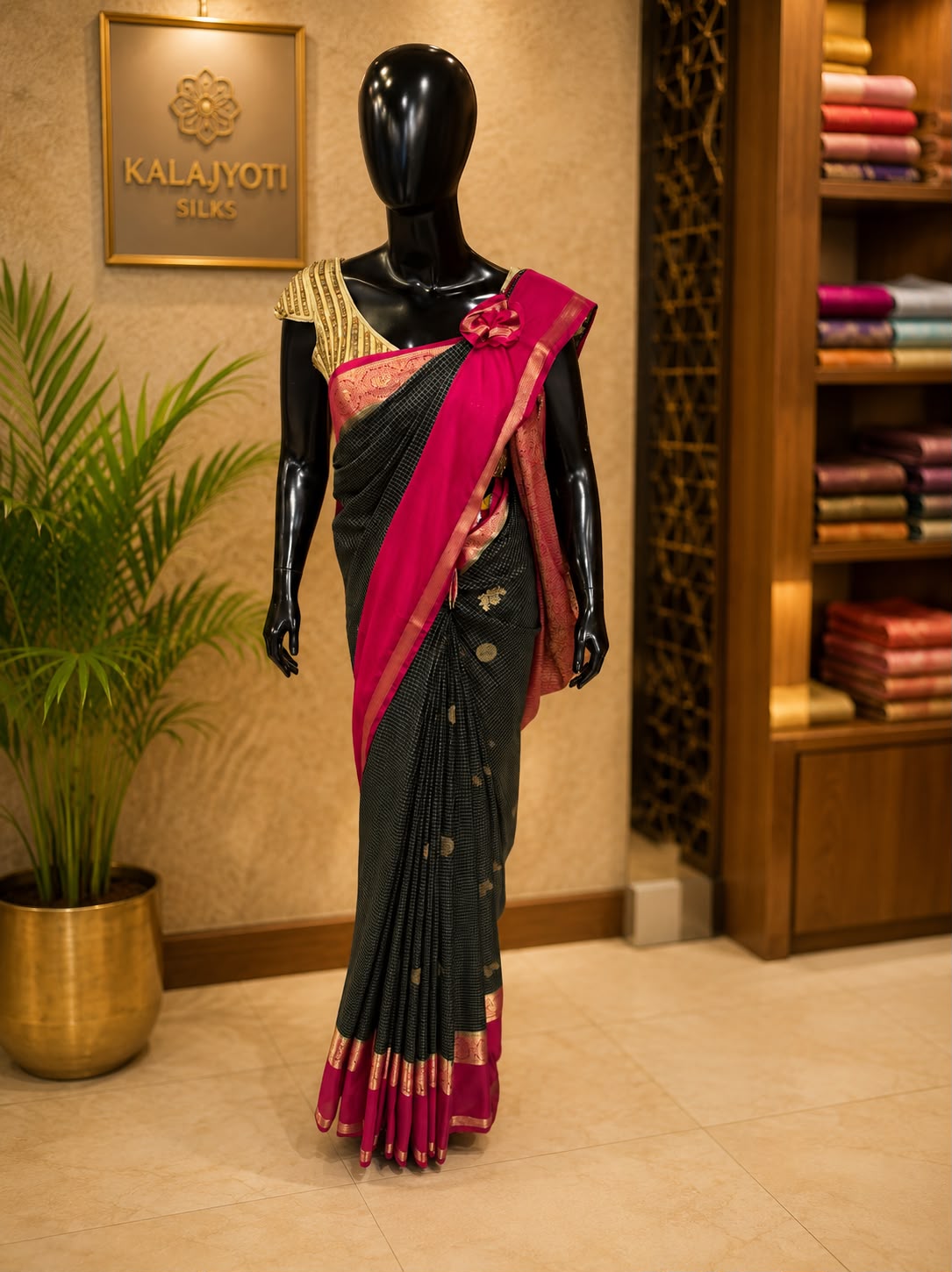 Premium Semi Mysore Silk Saree (Bottle Green)
