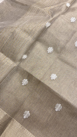 Premium gold tissue organza saree with thread embroidery