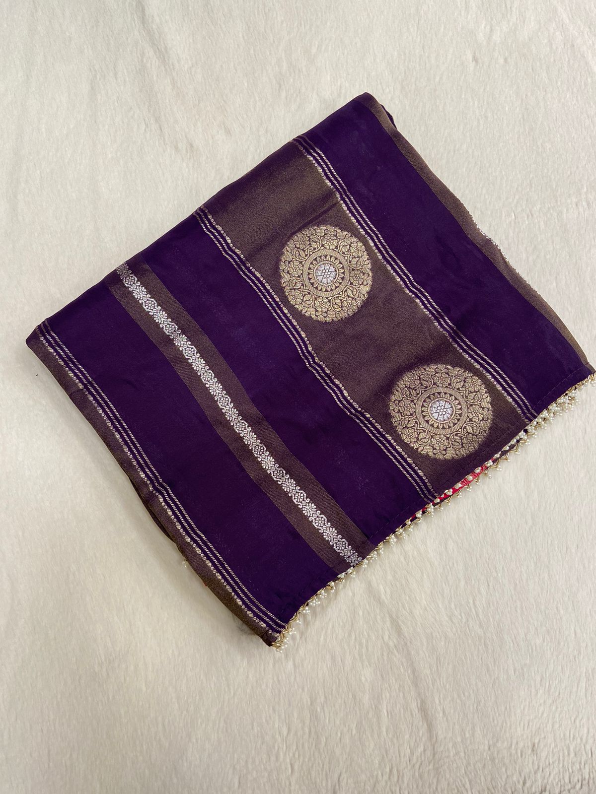 Pure Chinnon Saree With Cutdana work 💜