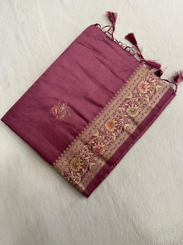 Premium crepe Satin silk saree( onion pink)