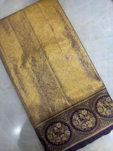 Pure Kanjeevaram silk mark certified saree (Biegish Champagne gold X Purple )
