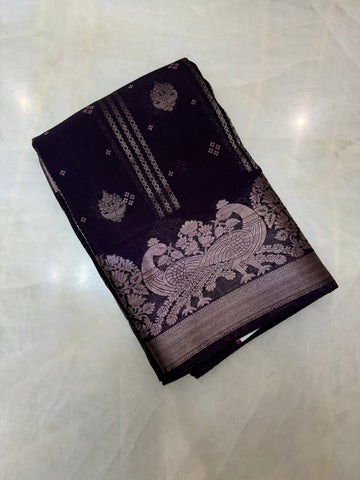 Premium viscose dola silk saree (Deep wine)
