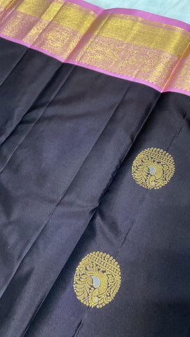 Pure Zari handloom Kanjeevaram silk mark certified saree (Dark coffee brown)