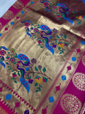Premium quality semi Paithani silk saree -  Chocolate brown with reddish pink border