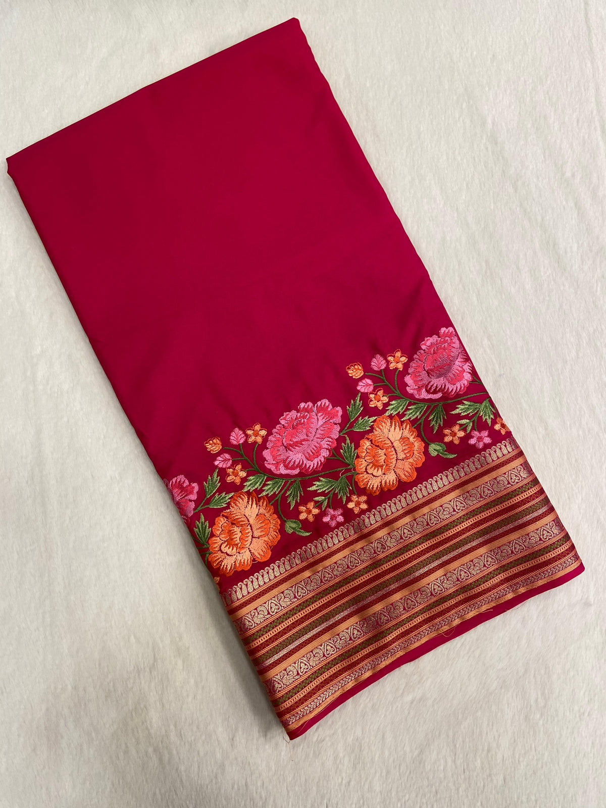 New concept in Premium crepe semi Mysore silk saree with Kashmiri work(Reddish pink)✨