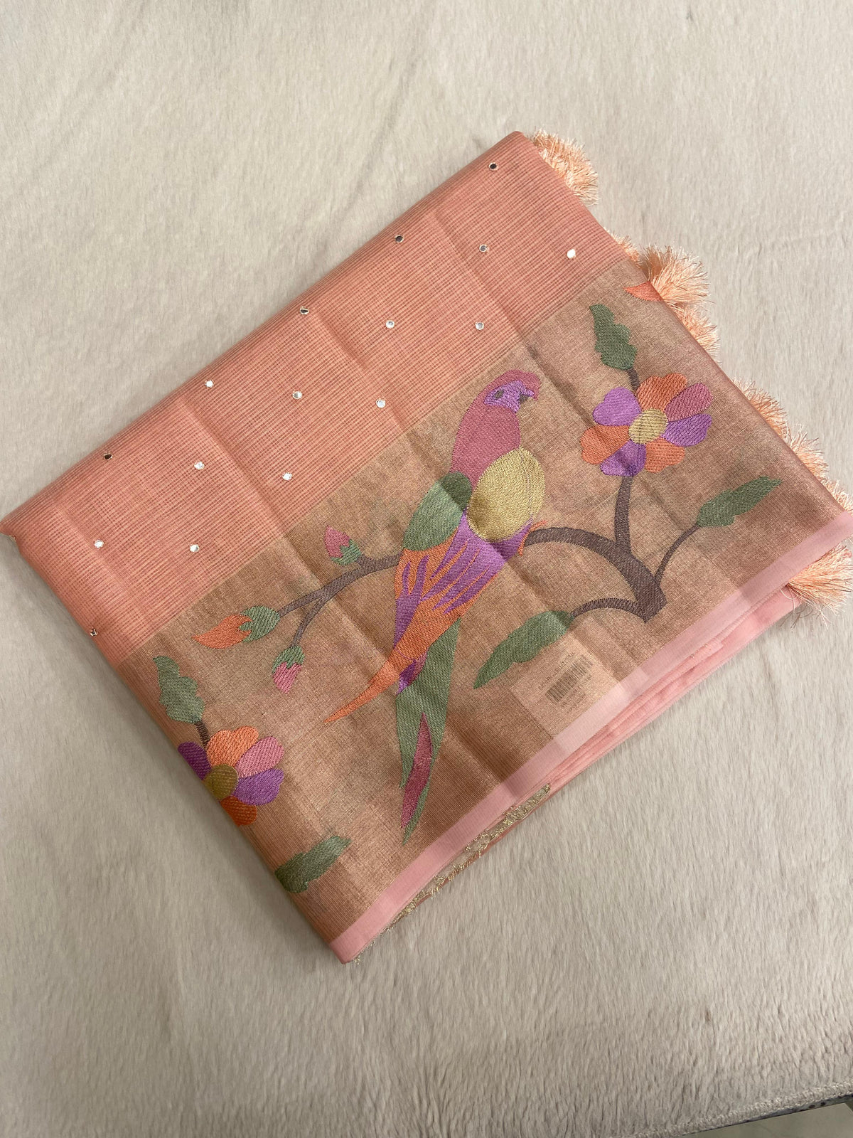 Premium soft Kota organza with mirror work and thread work border