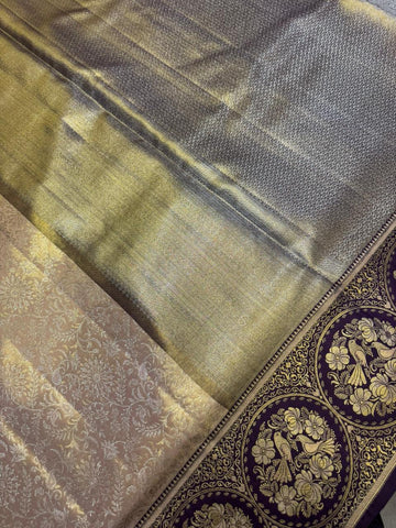 Pure Kanjeevaram silk mark certified saree (Biegish Champagne gold X Purple )