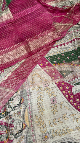 Premium soft cotton saree with kalamkari border💚