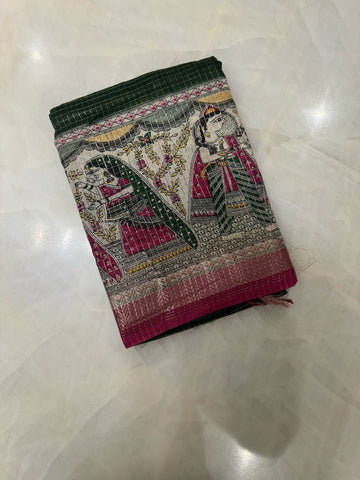 Premium soft cotton saree with kalamkari border💚