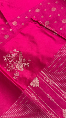 Premium crepe satin silk saree(Rani Pink)