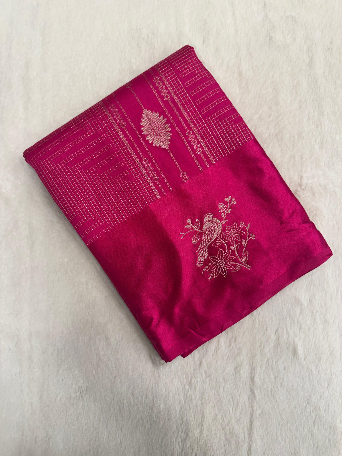 Premium crepe satin silk saree(Rani Pink)