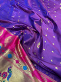 Premium quality semi Paithani silk saree - Winish purple with reddish pink border