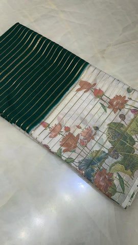 Pure mix crepe mysore silk saree (Dark Green)