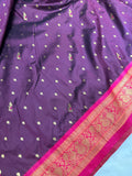 Premium quality semi Paithani silk saree -  Chocolate brown with reddish pink border
