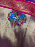 Premium quality semi Paithani silk saree - Winish purple with reddish pink border