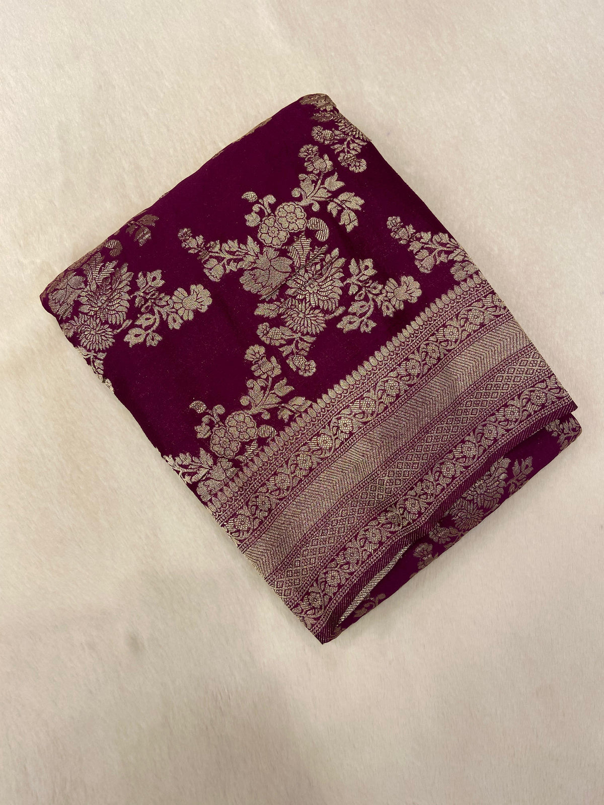 Premium Crush Georgette Saree (Wine)