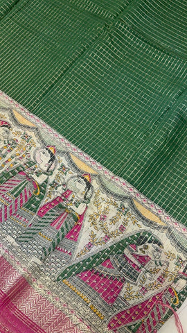 Premium soft cotton saree with kalamkari border💚