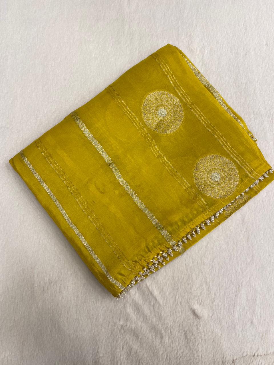 Pure Chinnon Saree With Cutdana work