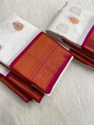 Mini kanchi Silk Saree (white*rani pink 💓)