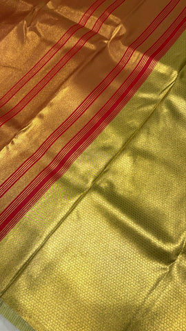 Semi Kanchipuram silk saree with multicoloured temple border