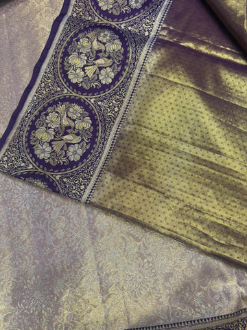 Pure Kanjeevaram silk mark certified saree (Biegish Champagne gold X Purple )