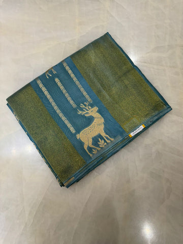 Pure Chinnon saree (Aqua blue)