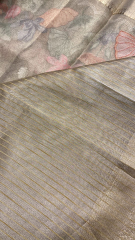 Premium gold tissue organza saree with thread embroidery