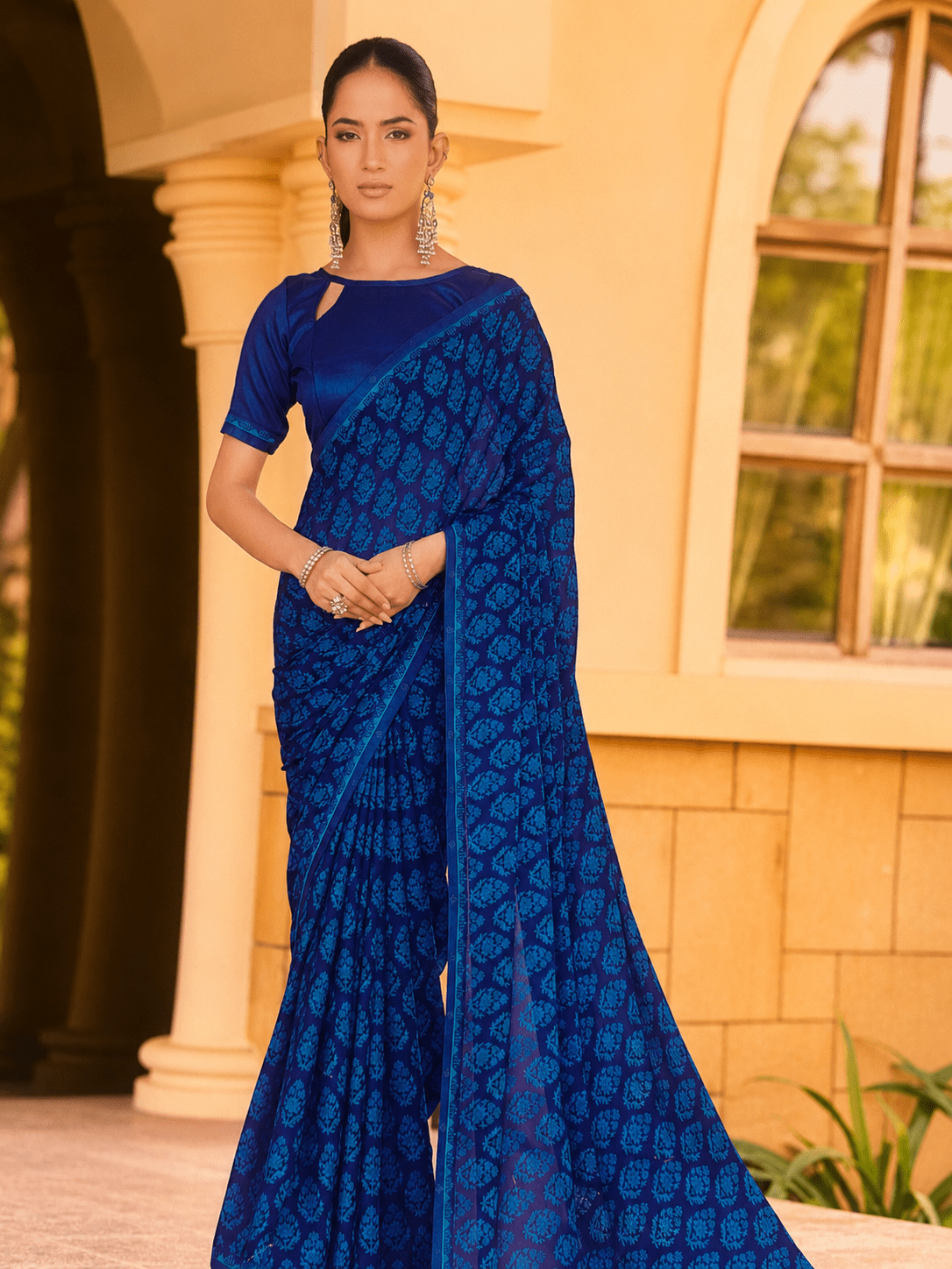 Semi crepe saree with stone work - Kanjeevaram Silk Mandir