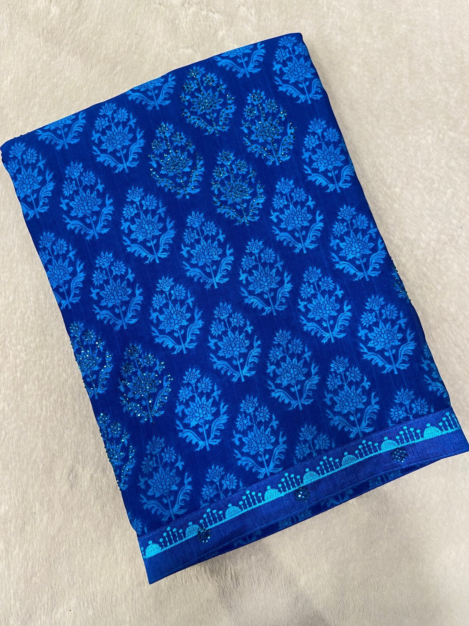 Semi crepe saree with stone work - Kanjeevaram Silk Mandir